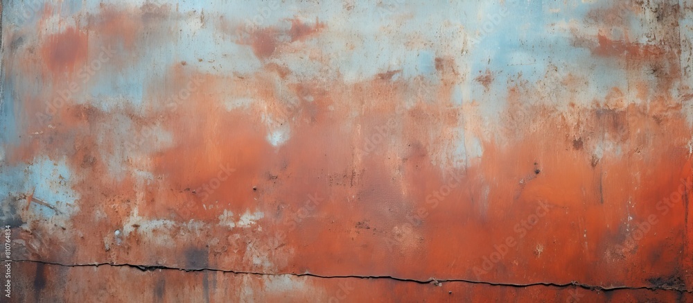Poster close up image of an iron surface with old red and brown paint creating an abstract colorful wall te