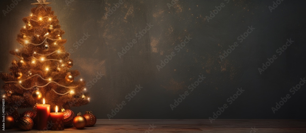 Aufkleber a luminous christmas tree serves as the backdrop for a burning candle and festive christmas decorati