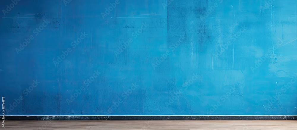 Poster A vibrant blue wall serves as the backdrop allowing for ample space to add images or text