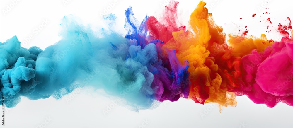 Poster A copy space image featuring an abstract powder in various colors scattered across a pristine white background