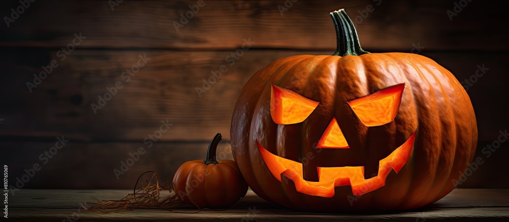 Aufkleber the halloween pumpkin with a creepy grin ready to be carved illuminated and placed in a spooky atmos