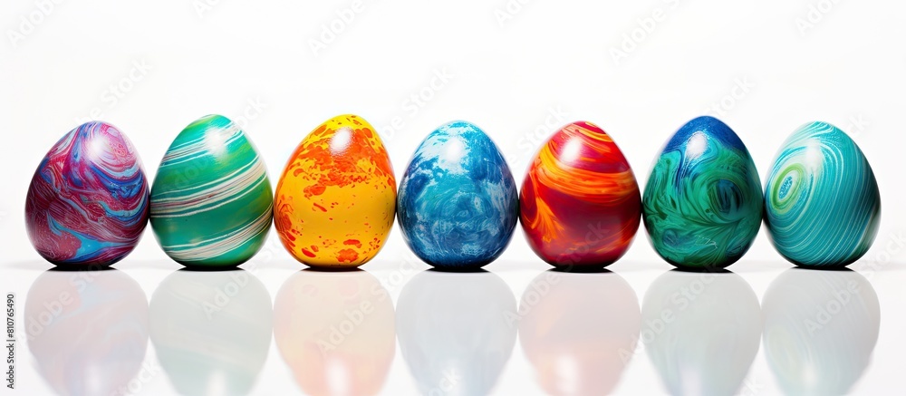 Fototapete An image of painted Easter eggs on a white background allowing for additional text or design elements in the empty areas of the image