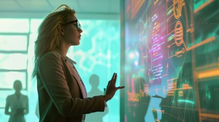 A Woman Engaging with Holograms