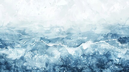 Abstract watercolor waves of snow and ice, frozen ocean currents merging to create a tranquil winter background with copy space