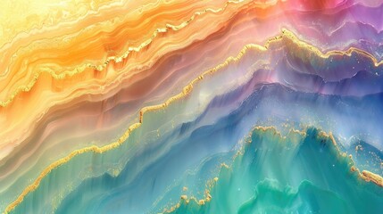 Colorful Marble Ink Background with Gold Glitter Accents.