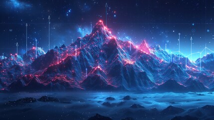 Abstract digital mountain and growth graph