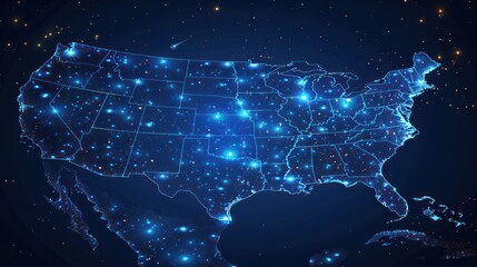 Abstract image of a USA map in the form of a starry sky or space,