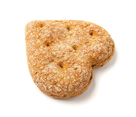 Oatmeal Bun in the Shape of a Heart Isolated, Gluten Free Flat Finnish Bread Roll