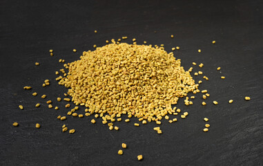 Fenugreek Seeds Isolated, Dry Trigonella, Spicy Methi Dana Grains, Indian Kitchen Seasoning Ingredient