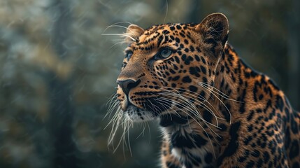 Portrait of leopard standing a looking away proudly. Generative Ai