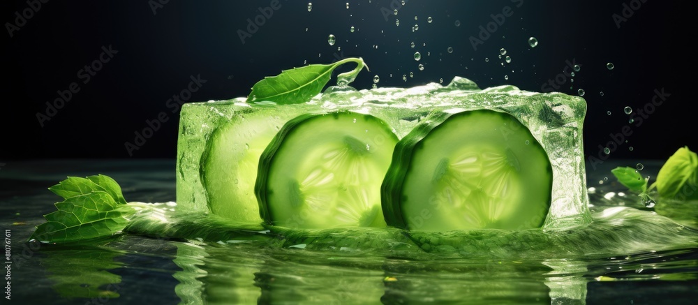 Aufkleber a copy space image that showcases sliced cucumber placed alongside soap creating a home body care co
