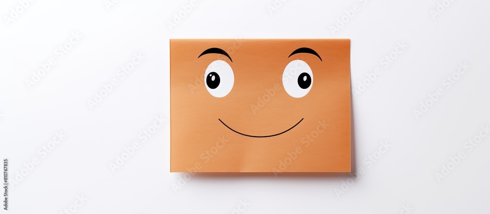 Poster a face with a look of amazement is displayed on an adhesive note which is positioned against a white