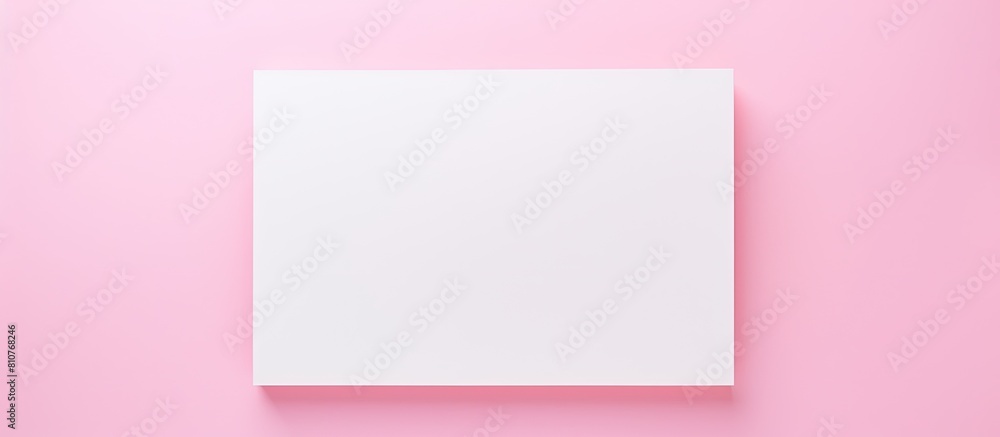 Poster top view of a trendy and minimal creative concept with a paper blank on a pastel pink background the