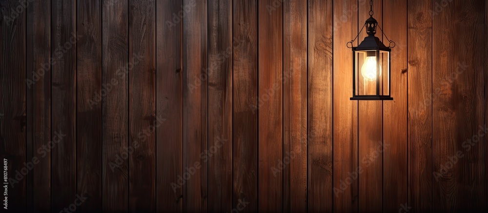 Aufkleber A hanging lamp on the ceiling casts a gentle glow illuminating the dark wooden room creating a captivating and artistic copy space image