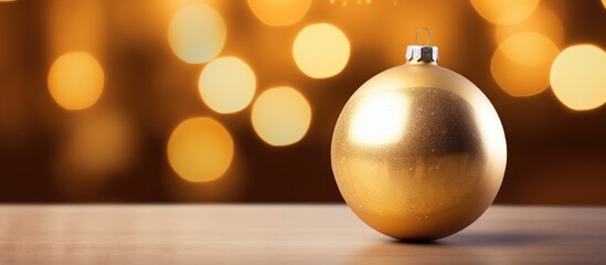 Closeup of a golden ball Christmas decoration with a blurred background perfect for copy space image
