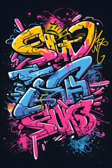 Bold Graffiti Inspired Streetwear with Vibrant Colors and Dynamic Typography on Black Background