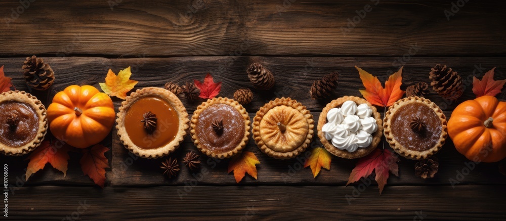 Aufkleber autumn inspired thanksgiving concept featuring a spread of delicious homemade pumpkin tartlets and m