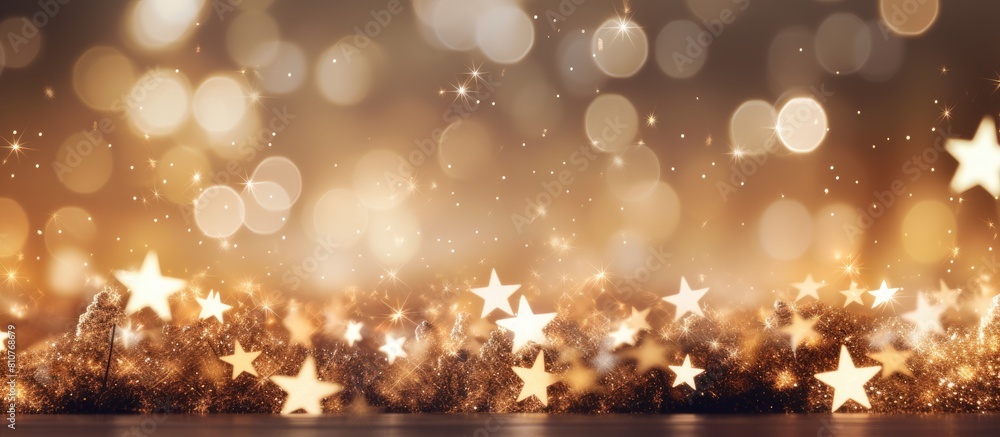 Poster An exquisite holiday themed backdrop adorned with twinkling bokeh lights and star patterns providing a textured and sophisticated ambiance Copy space image