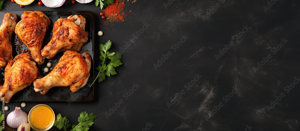 Aufkleber top view of a light table showcasing a fresh marinade raw chicken drumsticks and lettuce with ample 
