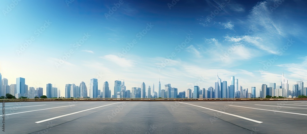 Aufkleber empty road with panoramic skyline and buildings in the background a copy space image