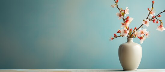 A spring themed image with vibrant flowers on a desk against a blurred wall background The shadows add depth to the scene and there is ample copy space for showcasing your product