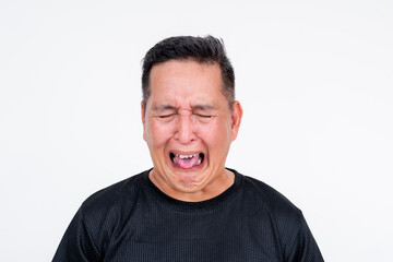 Obraz premium Middle aged Asian man with a disgusted expression, isolated on white