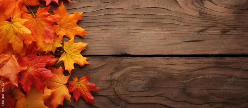 Aufkleber autumn themed card featuring autumn lettering and a copy space image of maple leaves on a tree branc