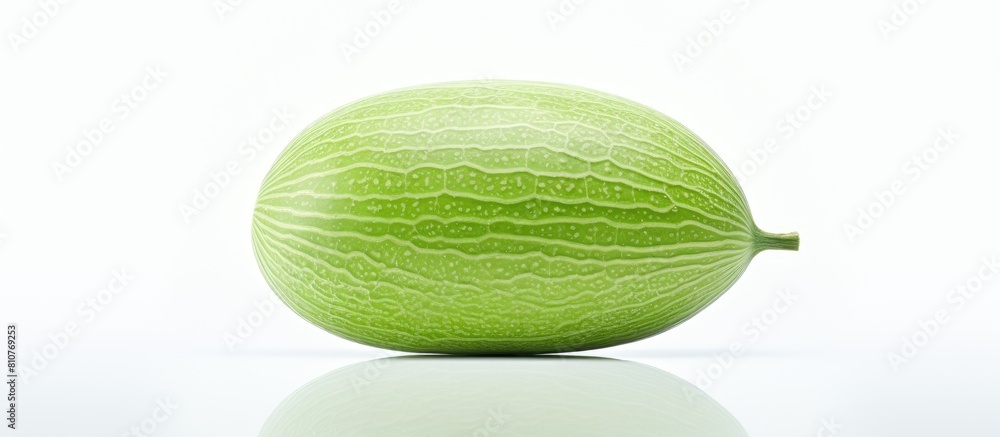 Poster A single Galia Melon Charentais positioned alone and reflected on a pristine white background creating a copy space image