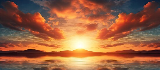 Fototapeta premium A stunning photograph of a beautiful sunset captures the awe inspiring colors of a captivating summer evening sky presenting an enchanting nature background. Creative banner. Copyspace image