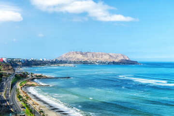 View of the coast of Lima in the vicinity of Miraflores, Lima, Peru.