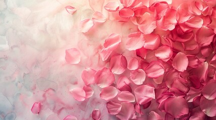 Light and romantic watercolor painting of rose pink petals, gradient texture for wedding stationery and love-themed backgrounds