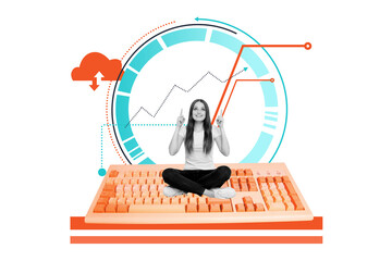 Composite collage picture image of funny female diagnosis working process data analysis startup...