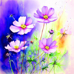 Floral colourful bloomy vibrant watercolour oil painting splash colour of cerastium-tomentosum flowers