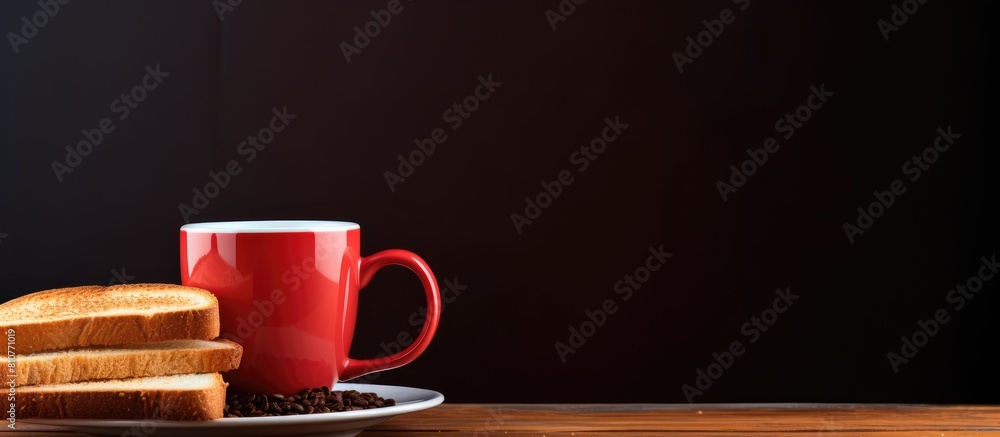 Poster A coffee cup placed next to a slice of toast in a copy space image