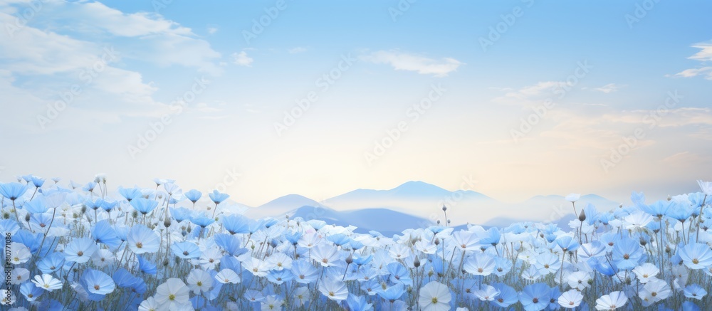 Poster A stunning backdrop adorned with a picturesque array of nemophila flowers ideal for a copy space image