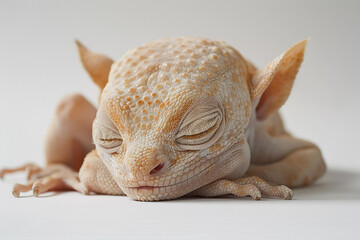Sleeping Gecko on White Background