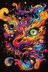 Surreal Psychedelic Swirling Patterns in Vibrant Colors on Dark Background