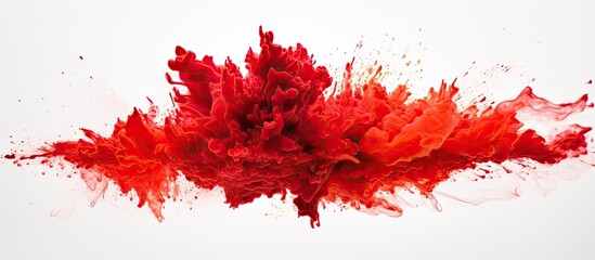 An abstract image portraying a vibrant red fire explosion with a white background providing plenty of copy space