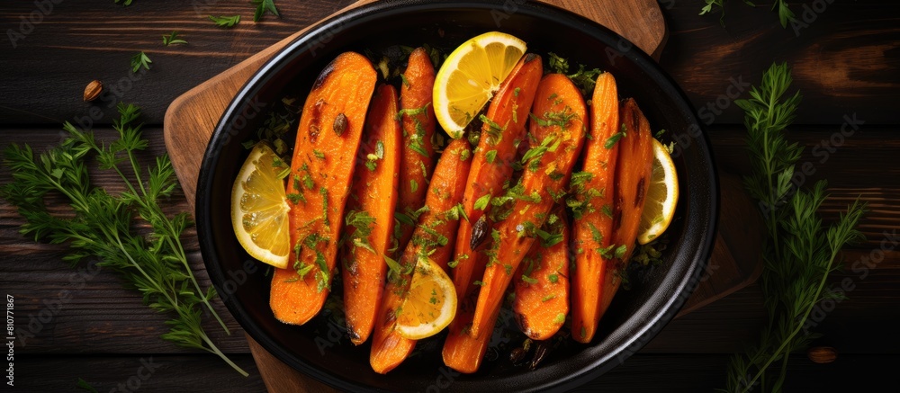 Aufkleber copy space image of top view baked organic carrots with thyme honey and lemon showcasing a delectabl