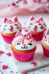 cupcakes with kawaii cat faces, very cute, cat birthday celebration