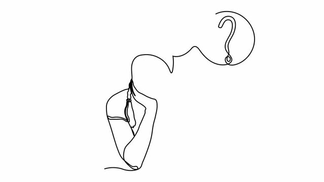 Self drawing animation one continuous line draw, logo,
Abstract girl without a face, sitting and thinking ideas, question