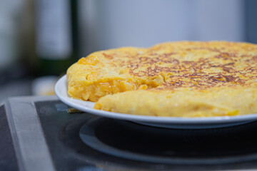 Typical potato omelette. Typical Spanish product, tortilla de patatas (potato omelette). Spanish omelette. 