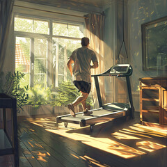 Human go in for sport at home. Beginner try to do his best and exercise. Hardworking real person.