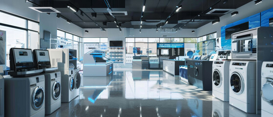A pristine electronics store displays a variety of modern gadgets.