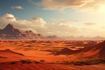Naklejka premium United Arab Emirates landscape. Majestic Desert Landscape with Vibrant Orange Sand Dunes at Sunset.