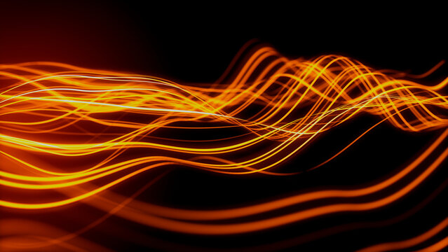 Sound Wave and Audio Technology Concept. Orange, Futuristic Digital Style. 3D Render.