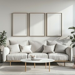 Scandinavian Bedroom  Design. Contemporary Bedroom  MockUp Frames. 3d render