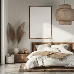 Scandinavian Bedroom  Design. Contemporary Bedroom  MockUp Frames. 3d render