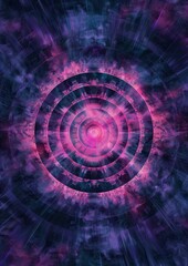 Fototapeta premium Explosive abstract pattern in blue and pink radiates from the centre.