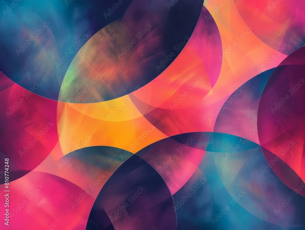 Poster Bright abstract wallpaper background with overlapping circles in a playful spectrum of colours.